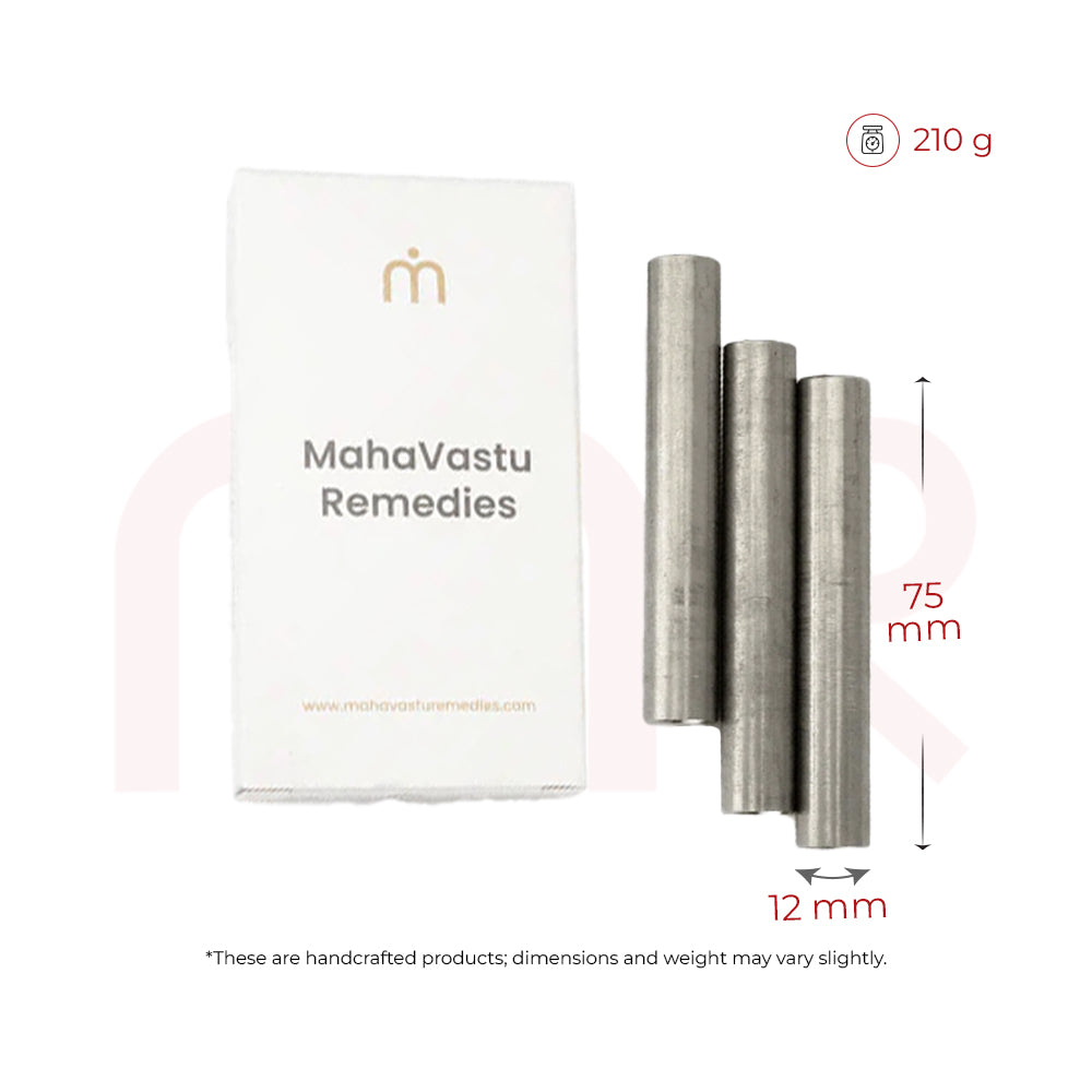 Set of three stainless steel MahaVastu Remedies rods with box, Vastu correction tool.