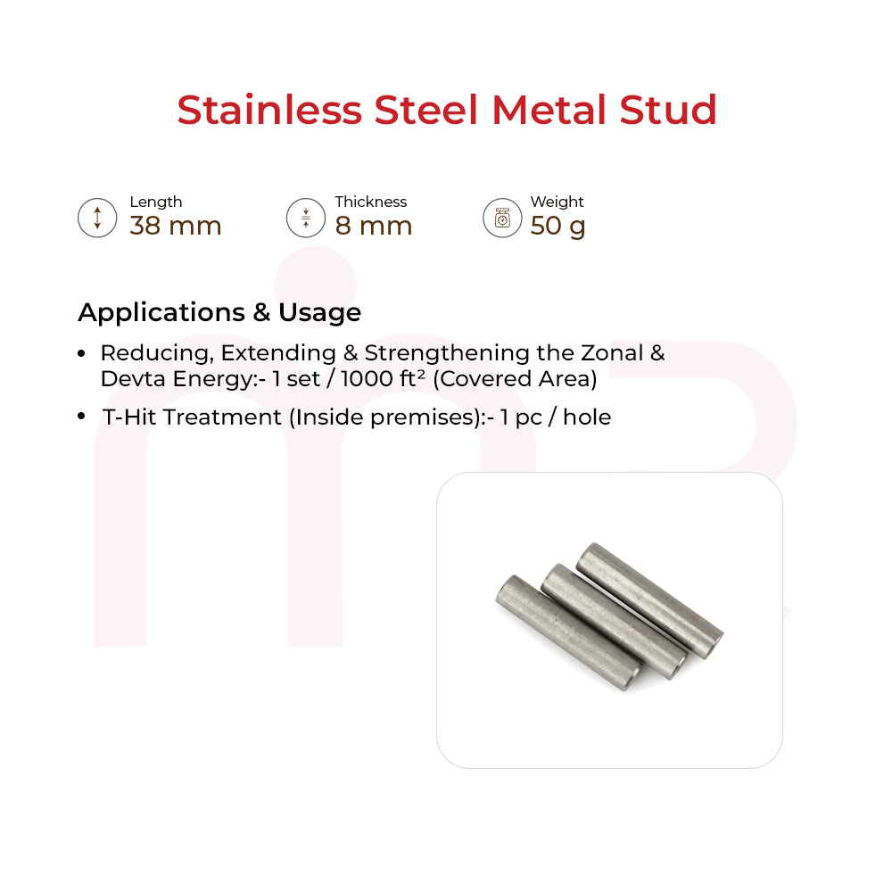 MahaVastu stainless steel rods for Vastu remedies, 38mm length, for energy balancing.