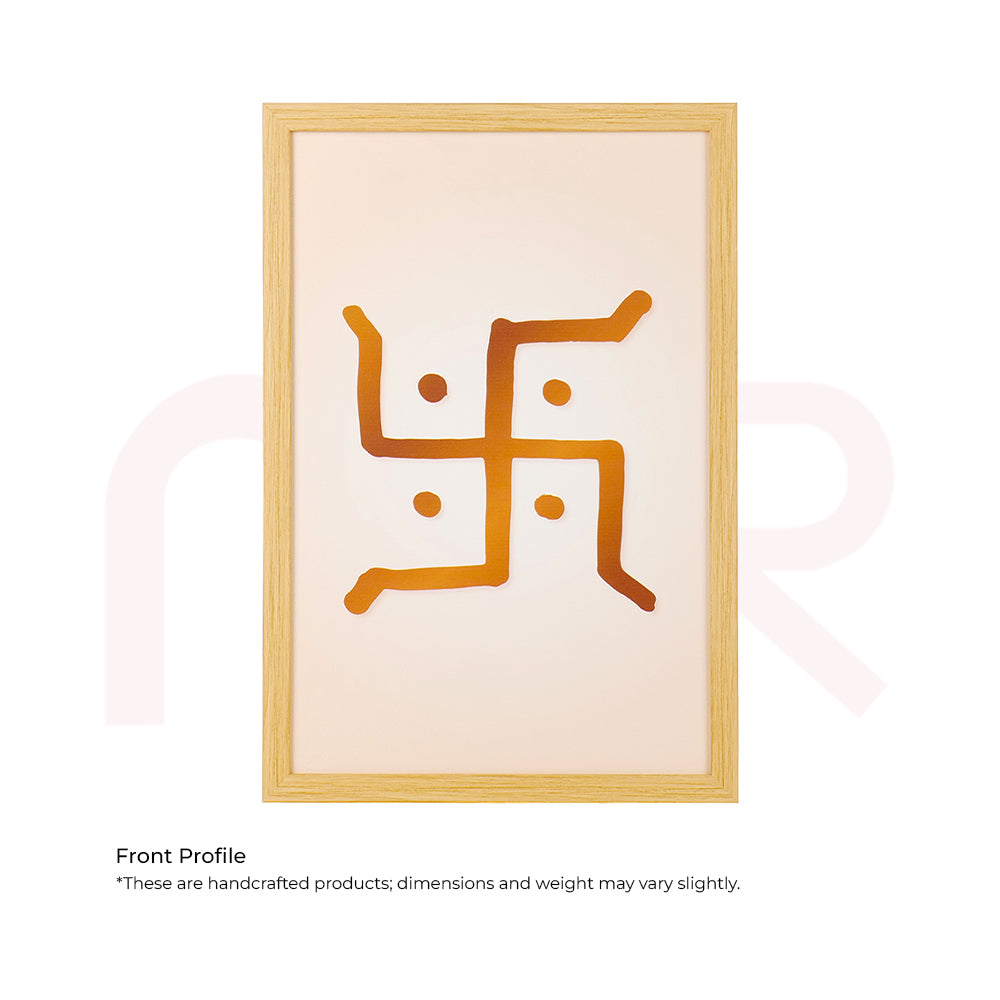 MahaVastu remedy Swastik canvas painting in light wood frame for Vastu Shastra balance