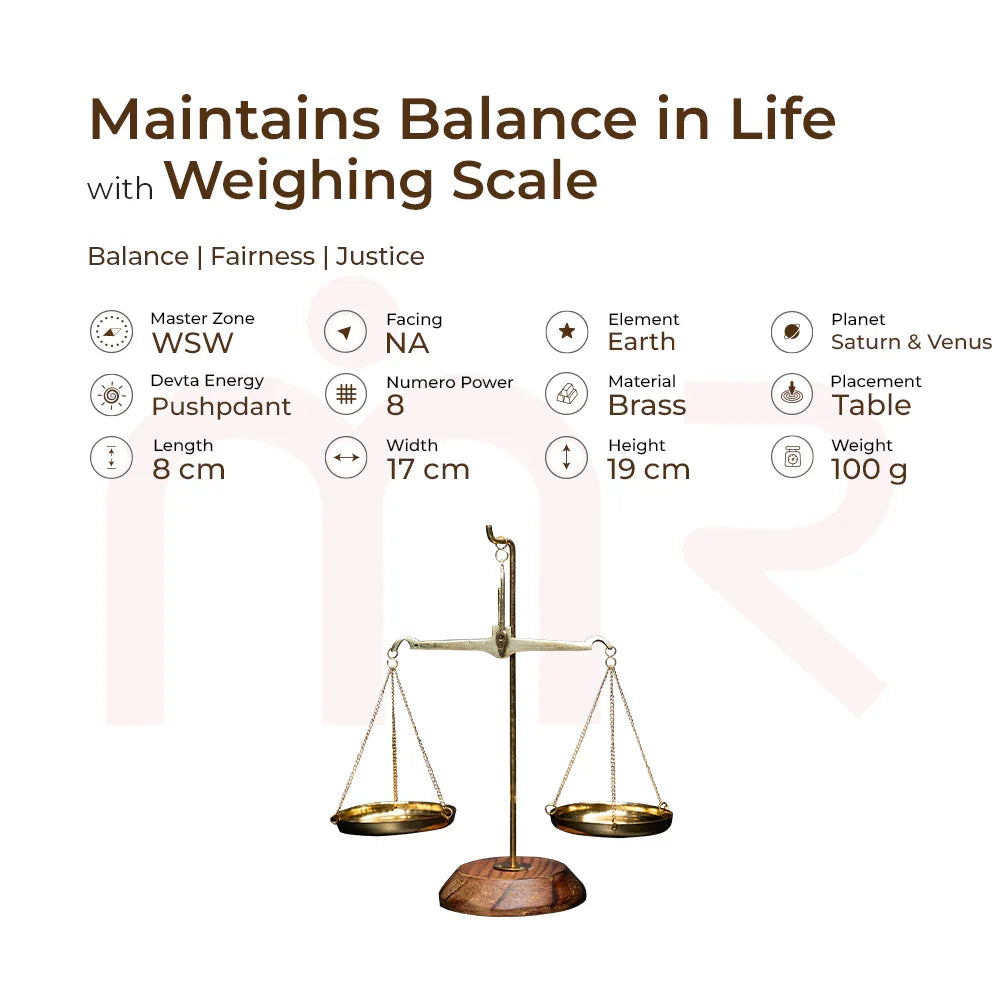 MahaVastu brass weighing scale remedy for balance, Vastu decor, justice and positivity at home.